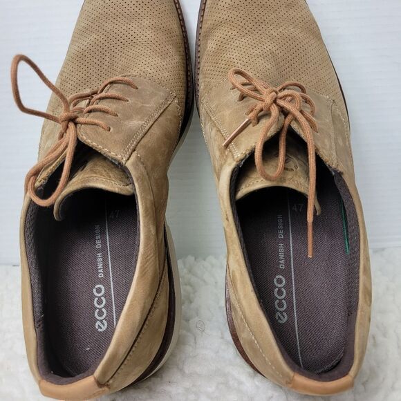 Ecco Danish Design Oxford Derby Mens Size 13 Perforated Tan Suede Leather - Picture 8 of 10